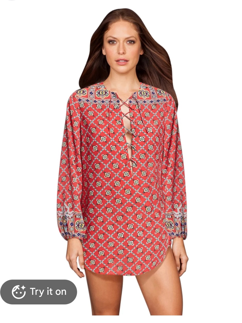 Nanette Lepore Red Batik Swim Cover Up